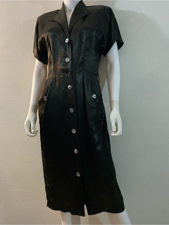 Vintage Dresses & Skirts - Vintage 1980’s Silky Shiny Shirt Dress